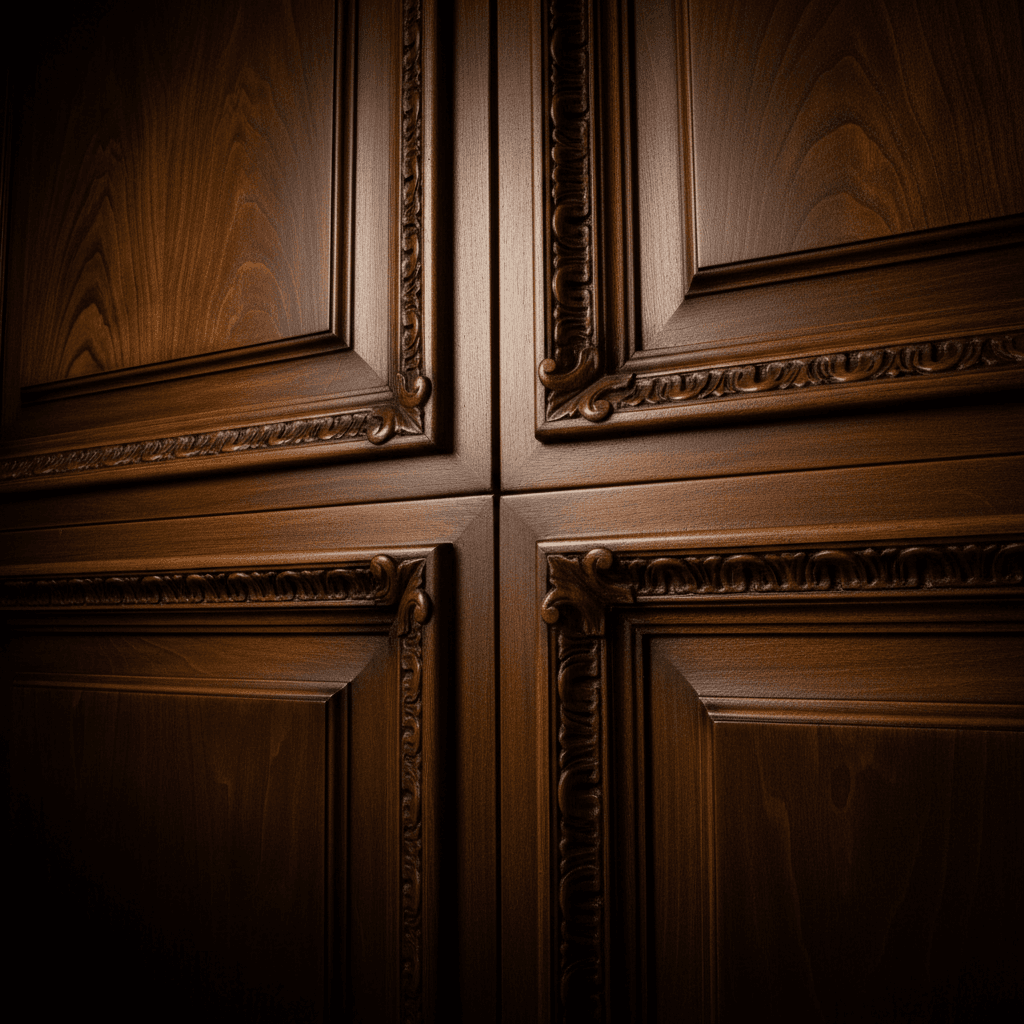 Detailed custom wooden wall paneling and trim
