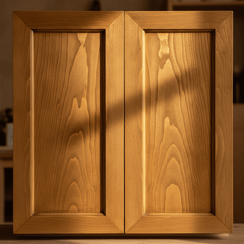 Custom wooden cabinet doors with detailed wood grain finish
