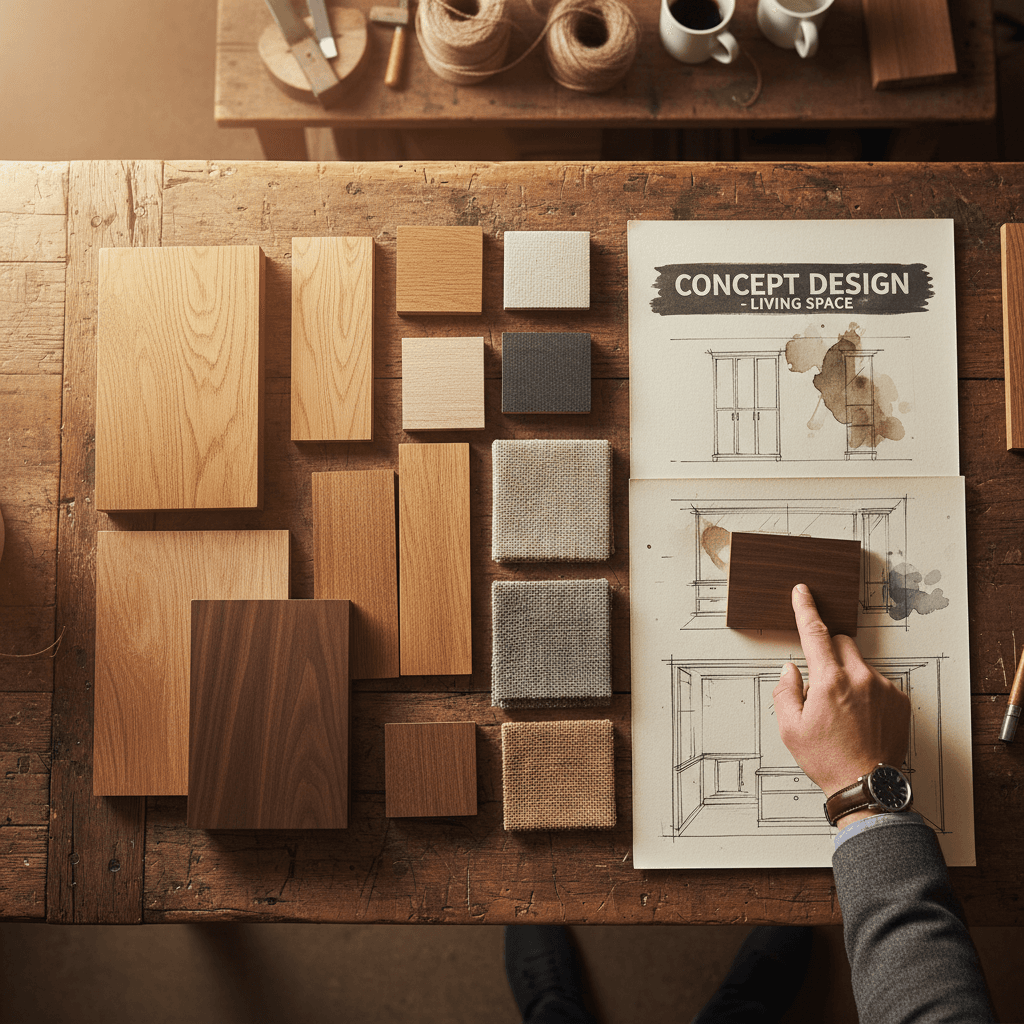 Wood samples and material selection for custom design