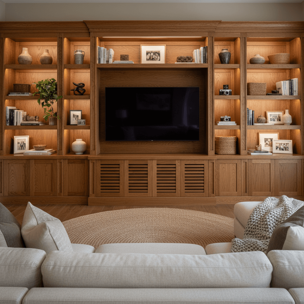 Custom built entertainment center in living room