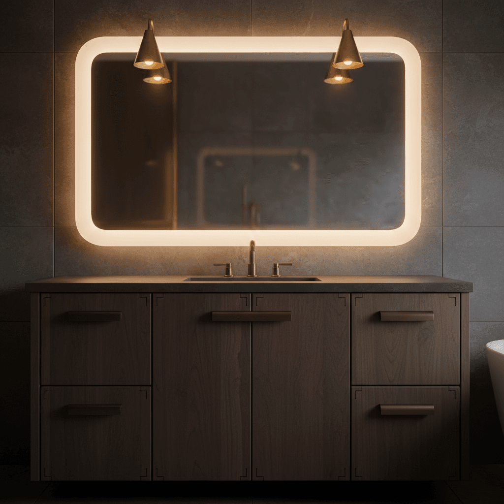 Custom wooden bathroom vanity installation