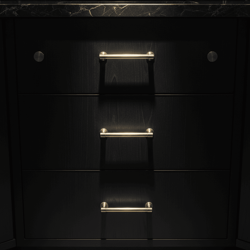 Custom bathroom vanity with fine furniture hardware