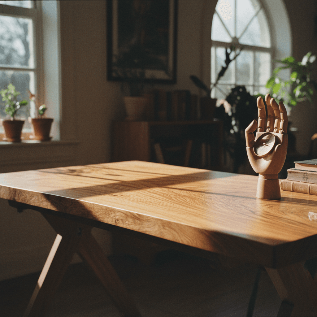 Custom wooden furniture piece in a workspace