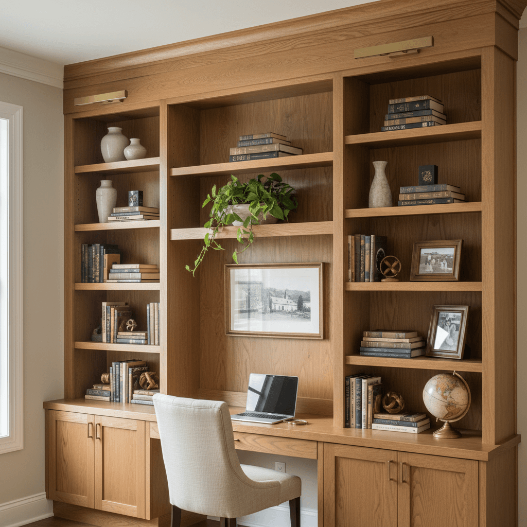 Custom built-in shelving and storage in home office