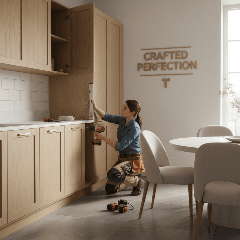 Professional installation of custom woodwork in a home