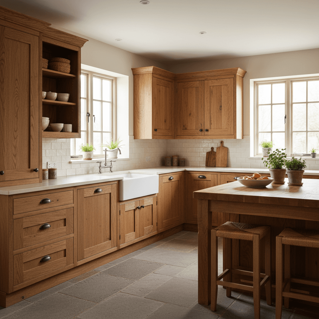 Completed custom wooden kitchen cabinets installed in a Woodland Park home