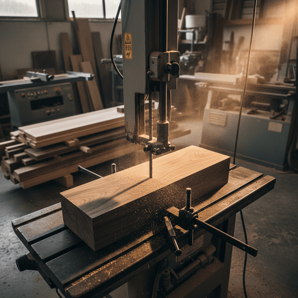 Custom wood cutting and shaping in workshop