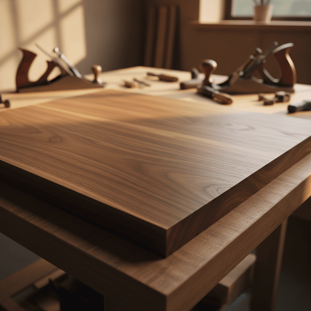Hand-finished walnut cabinet door with visible wood grain