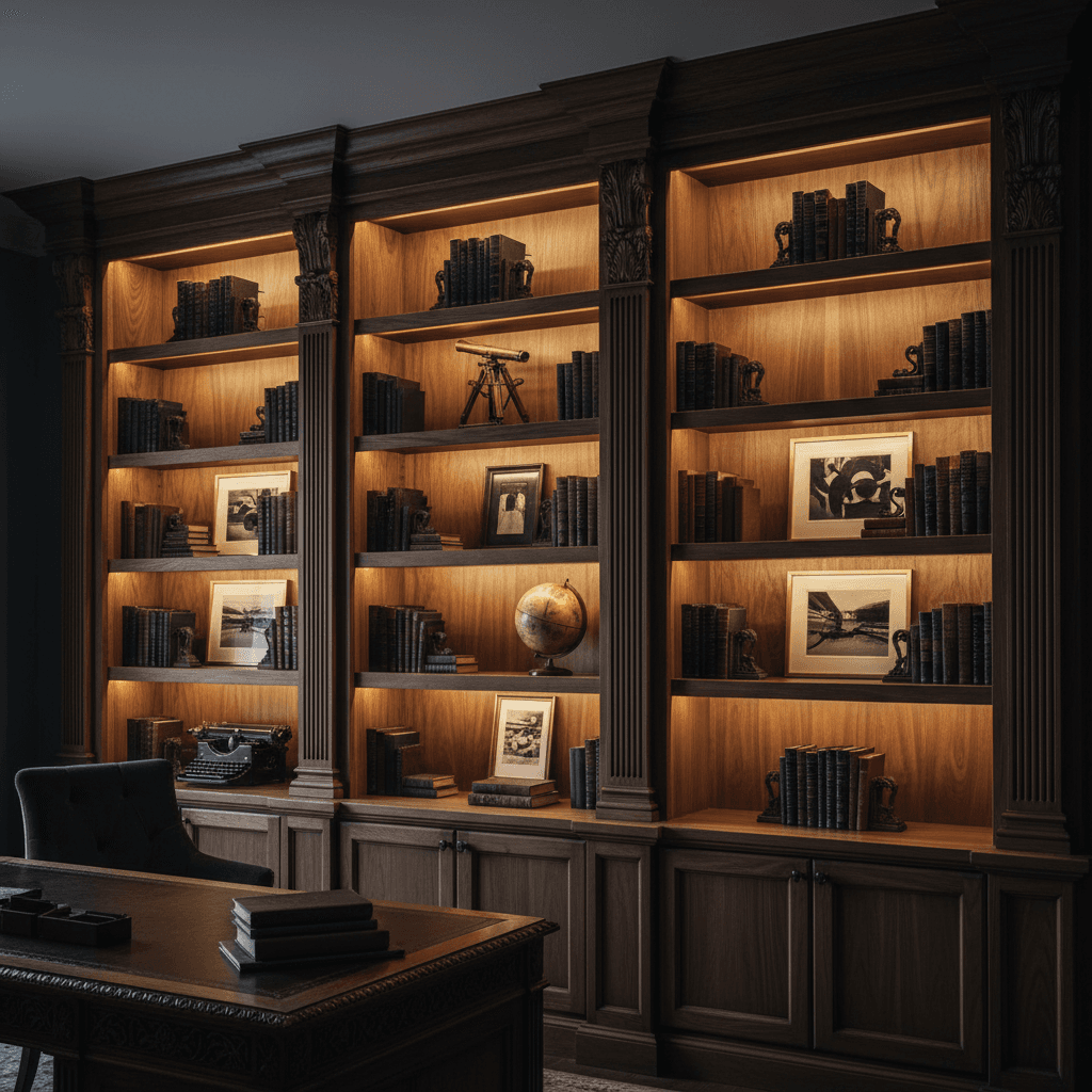 Custom built-in shelving and architectural woodwork