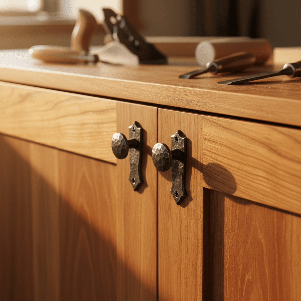 Custom cabinet detail with wood grain and joinery